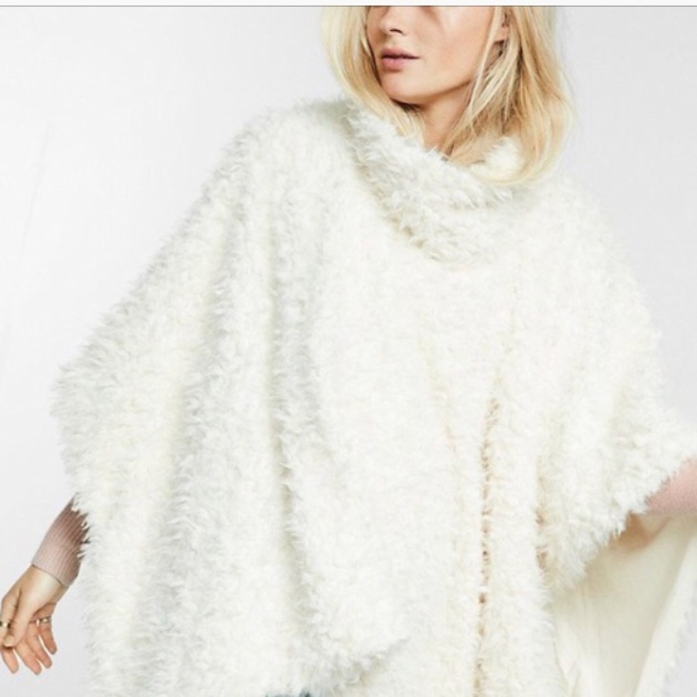 Fluffy Soft White Poncho From Express